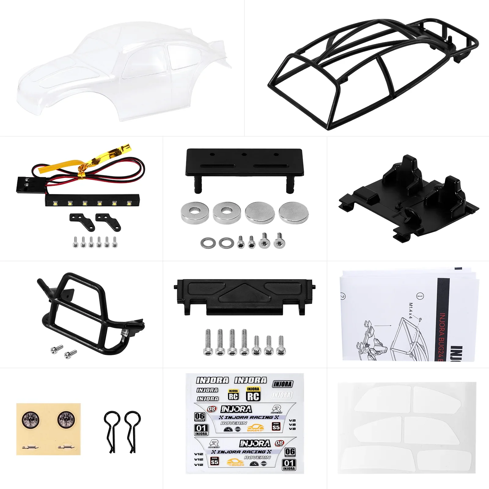 INJORA BUG24 Body with Interior for 1/24 SCX24 C10 JLU Bronco Base Camp (CLEAR) - Image 2